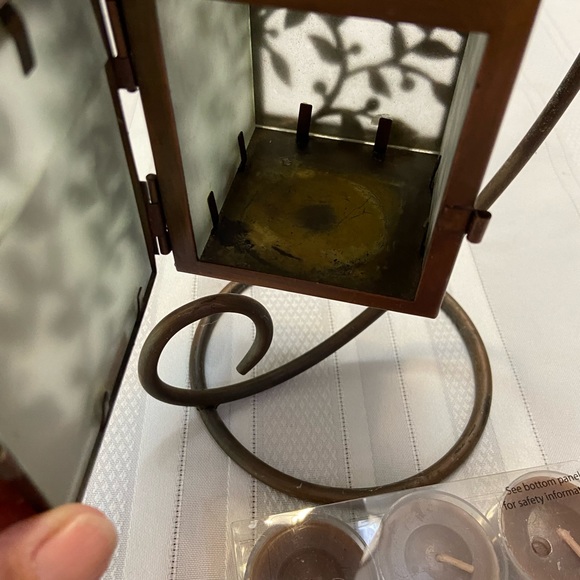 Lantern Tea Light Holder Rustic Copper Colored Frosted Glass IncludesTea Lights - Picture 4 of 11